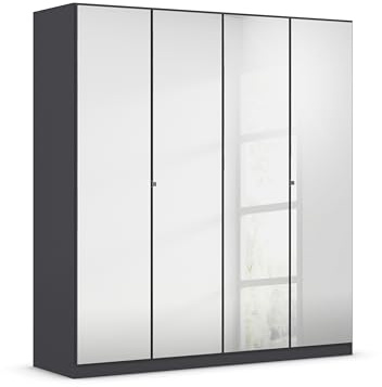 Rauch Möbel Reflect, Kleiderschrank, Farbe Grau metallic, Breite 181 cm | Schrank, 4-türig, mit Spiegel, Zubehör Classic, für Schlafzimmer, Kinderzimmer, Studentenwohnung, Garderobe, Flur