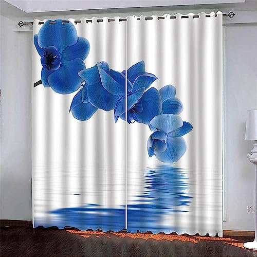 Kinder Vorhänge Schlafzimmer Blaue Blumen Schiebegardinen Blickdichter Bedroom Children'S Room Vorhang Mit Ösen Verdunkelungsgardine, Vorhänge 3D Wohnzimmer 2 X 2 X 85 X 200 Cm -0Y7H2G9Z5E8X0N1V9P9U2A