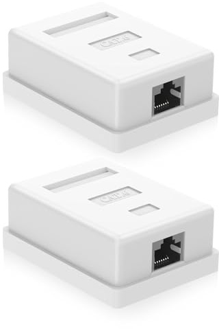 VCELINK Cat6 RJ45 Netzwerkdose Aufputz, Geschirmt, 1-Port, 2 Stück | Kompatibel mit UTP Cat6/Cat5e/Cat5, Verseilten Oder Soliden Netzwerkkabeln, Weiß