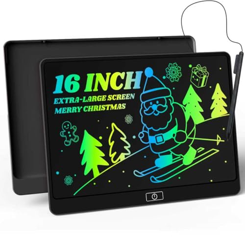 POPERFUN Pizarra Magnetica Infantil LCD, Tableta Escritura Niños De Doodle Color 16 Pulgadas, Juguetes Educativos Aprendizaje Para Niños y Niñas, Cumpleaños 3-12 Años(Negro)