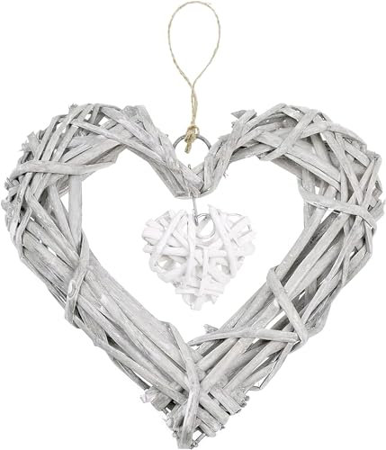 Rattan Hearts Wall Hanging Decoration, Heart Shape Wicker Wreath Ornament for Wedding Party, Autumn Wreath Home Bedroom Festival Decor,Halloween Thanksgiving Day Front Door Window Wall Decoration