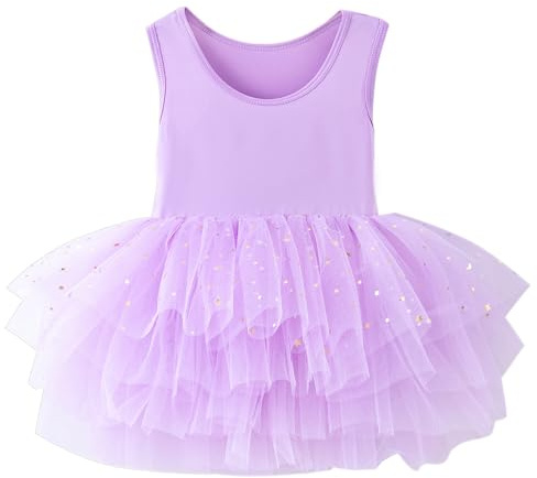 FEOYA Balettklänning för barn, flickor, ett stycke, ärmlös dans, trikå, med tutukjol, gymnastik, danskläder, kostym, prestanda, outfit för 1-8 år, Lila, 12-24 månader