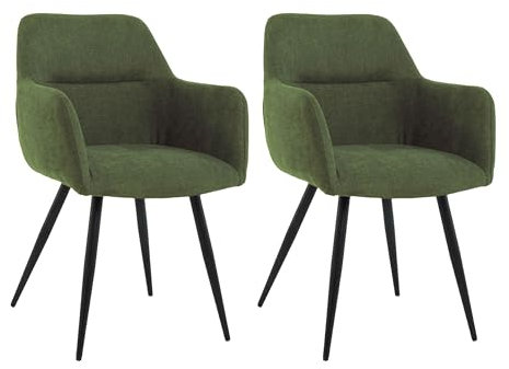 Esszimmerstühle 2er Set Grün – Leinenstoff Polsterstühle mit Armlehnen & Ergonomischer Rückenlehne – Bequeme Küchenstühle mit Weichem Bezug & Stabilen Metallbeinen für Esszimmer & Wohnzimmer