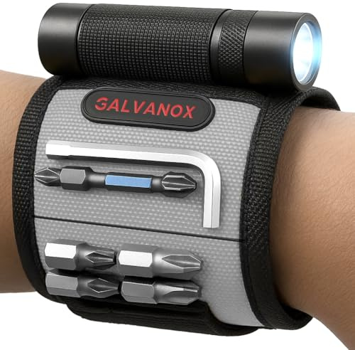 Galvanox - Magnetisches Armband mit freihändigem Arbeitslicht (3 Modi) zum Halten von Schrauben, Nägeln und Bohrern, strapazierfähiges Nylon mit leistungsstarken Magneten, Werkzeuggeschenk für Männer