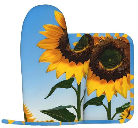 Guanti da forno in silicone con girasoli e presine, guanti da forno per grigliare e cuocere al forno