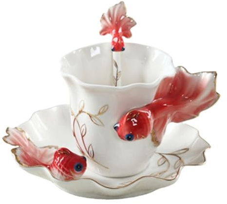 Tazze Da Caffè，Tazzine Da Caffè Pesce oro smalto tazza di caffè tazza di porcellana tazze vestito creativo presente presente tazza di ceramica bone cina tazza(D)