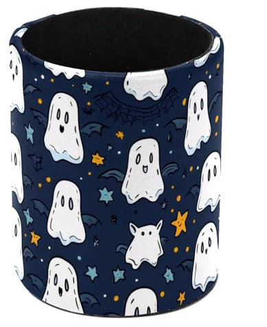 Lovely Ghosts Star Pattern Standing Pencil Case, Cute Round Pen Holder Pouch Pencil Bag Makeup Brush Boxes for School Students Office Women Teens Girls Boys