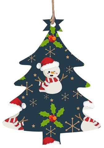 Weihnachtsschmuck aus Holz für Baumdekoration, niedlicher Schneemann, Stechpalme, Beere, hängende Weihnachtsbaumschmuck, Kugel, Heimdekoration (Weihnachtsbaumform)
