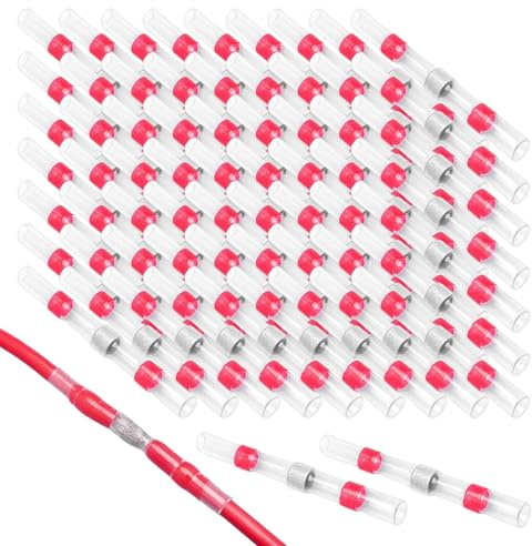 100pcs Red Solder Seal Heat Shrink Wire Connectors 22-18 AWG Electrical Terminals for Car, Marine, and Stereo Joints