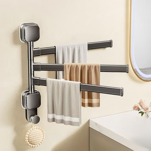 MLOQI Porta Asciugamani Bagno Adesivo, Portasciugamani da Parete, Accessori Bagno Senza Forare （3 Rotante Bracci）