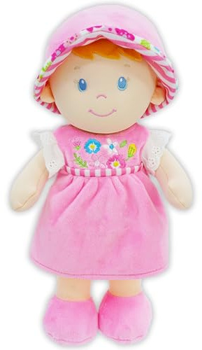 Lullaberry 30cm weiche Dolly Emilia – Gefüllte weiche Babypuppe Geschenk für 1-3 Jahre – Rosa Kleid