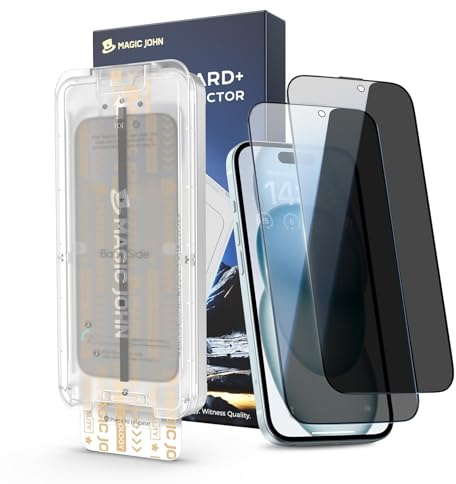 MAGIC JOHN für iPhone 15 für Upgrade Sichtschutzfolie (6,1 Zoll), 25-Grad-schutzwinkel-Einfaches, mit einfachem Einfache Installation, Befestigungswerkzeug, Hüllenfreundlich, 2 Stück