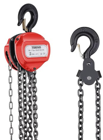 TEENO Paranco a Catena manuale, Capacità di Sollevamento 2000 kg, Altezza di Sollevamento 5 m, con Gancio per Impieghi Gravosi,Catena in Acciaio al Manganese G80,Rosa