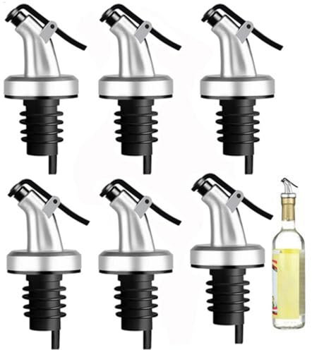 6 Pack Olive Oil Bottle Pourer Spout, Olive Oil Spouts, Liquor Spirit Drinks Pourer, Leakproof Bottle Stopper Dispenser with Dust Caps for Liquor, Vinegar, Syrup