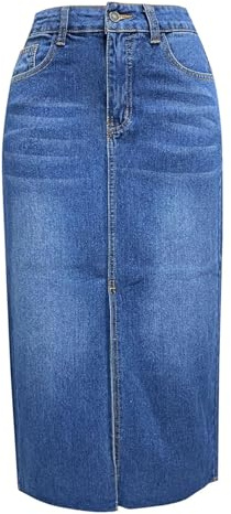 SUIUOI Dam A-linjeformad jeanskjol – hög midja denimkjol med slits, elegant lång jeanskjol med elastiskt midjeband, Mörkblå, L
