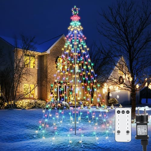 Joomer Weihnachtsbeleuchtung Außen 568 LED 3,87M Christbaumbeleuchtung mit Sterne, Weihnachtsdeko mit Fernbedienung 8 Modi Dimmbar Weihnachtsbaum Außen Lichterkette für Rasen Garten (Bunt)