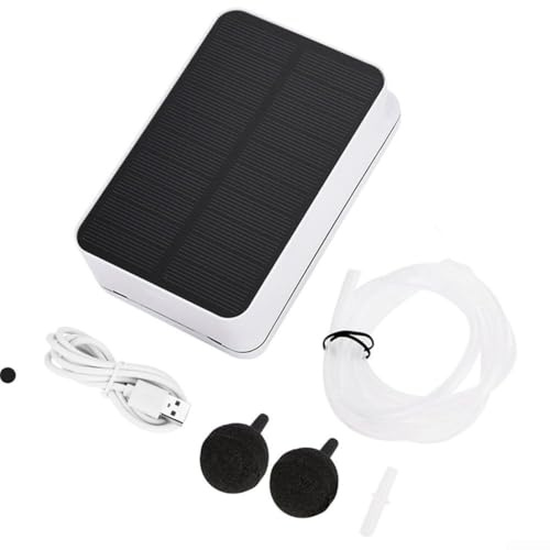 Cloudpower Solar Luftpumpe für Teich, Einstellbare Solarluftpumpe 2200mAh Batterie Sauerstoffpumpe 5V/290mA Faltbares Solarpanel USB/DC Dual Charging Teichbelüfter