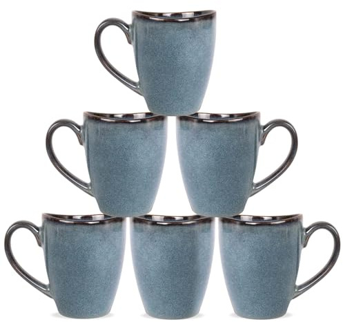 DecorDwell 6 Pièces Ensembles de Mugs, 450ml grandes Tasses à Café en Céramique émaillée avec poignée pour Café, Thé, Lait, Cacao, Céréales, Lavables au Lave-vaisselle (bleu)