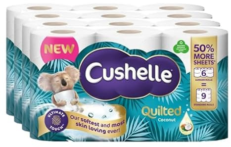 Cushelle Quilted 3Ply Coconut Scented Toilet Roll (Pack of 4 x 6 Rolls) 50% More Sheets (Total 24 Roll)