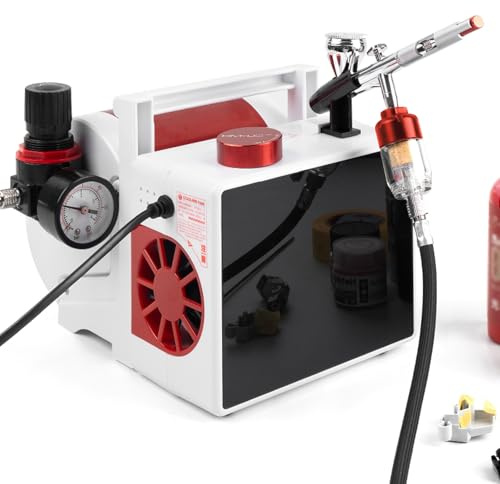 Kit pompa ad aria for aerografo Air Spray, kit aerografo modello a doppia azione con compressore, pistola a spruzzo modello ad alta pressione da 0-25 PSI con ugello da 0,3 mm, for pittura, nail art