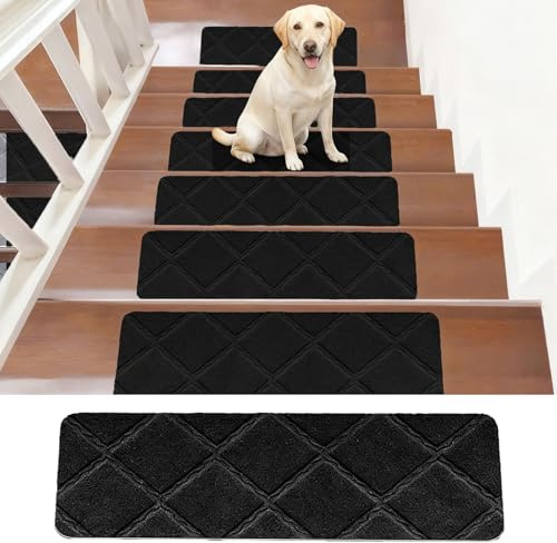 Chingcoo Lot de 15 tapis d'escalier, autocollants intérieurs, 55 x 19 cm, noirs, antidérapants, découpables, réutilisables, pour protéger les animaux de compagnie, les personnes âgées, les enfants