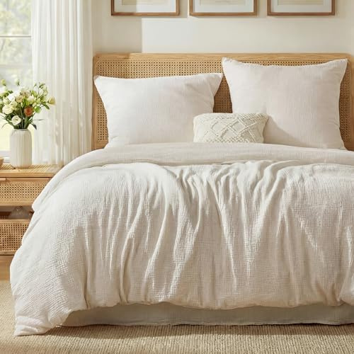 BEDSURE Musselin Bettwäsche 155x220 3teilig - 100% Baumwolle Bettwäsche-Sets für Kinder und Erwachsene, 1 Bettbezug 155 x 220 und 2 Kissenbezügen 80x80 cm, OEKO-TEX Zertifiziert Sommerbettwäsche Beige