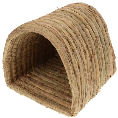 DOITOOL Strohgeflecht Haustier Schlafnest Mittlere Größe Atmungsaktives Strohbett mit Natürlichem Material Kleintier Hütte für Hamster Meerschweinchen Kaninchen Ganzjährig Nutzbar