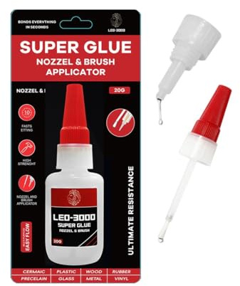 2-in-1 Super Glue with Brush Applicator & Precision Nozzle 20g Anti-Clog Cap, All Purpose Glue, Heavy Duty Glue, Mess-Free Quick Dry Adhesive for Plastic, Rubber, Metal, Ceramic & DIY Repairs