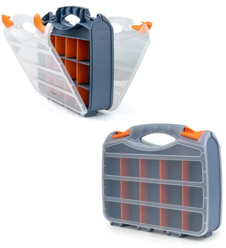 Crystals 32 Compartment Storage Box – Heavy Duty Screw & Tool Organiser Carry Case for Nails, Nuts, Bolts, Screws, DIY Parts, Craft Accessories & Small Hardware Storage