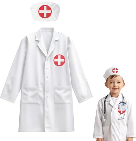 Costume De Médecin Pour Enfant, 90cm Déguisement Docteur Enfant Avec Chapeau, Jeu De Rôle, Blouse Blanche Pour Garçons Et Fille De 3-8 Ans, Cosplay Pour Garderie, Salle De Classe, École Maternelle