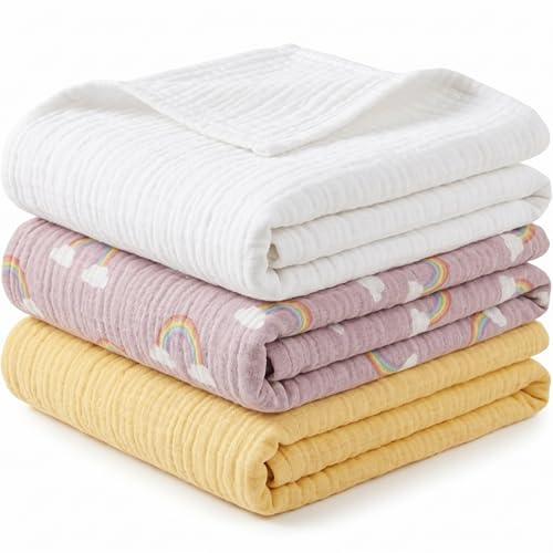 PARSA BEAUTY Baby Mulltücher Musselin 3er Set, weich und hautfreundlich | Baby und Alltag, Premium Material, Hohe Saugfähigkeit, Vielseitig Einsetzbar, Farbenfrohe Designs, Pflegeleicht, Atmungsaktiv