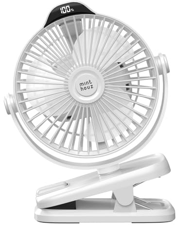 Minthouz Clip on Fan, 8000mAh USB C Rechargeable Fan - White