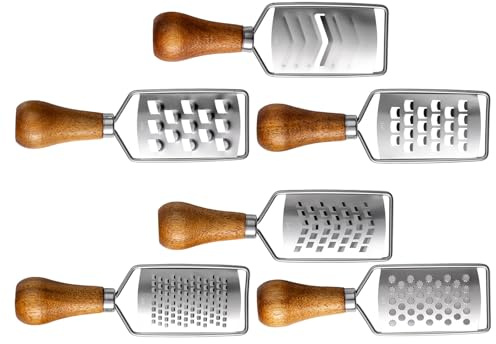BESPORTBLE Râpe à Fromage Inox 6 Pièces avec Manche en Bois Naturel, Mini Râpe Multifonction pour Légumes, Citron et Ail, Ustensile Cuisine Portable, Outil à Zester et Couper pour