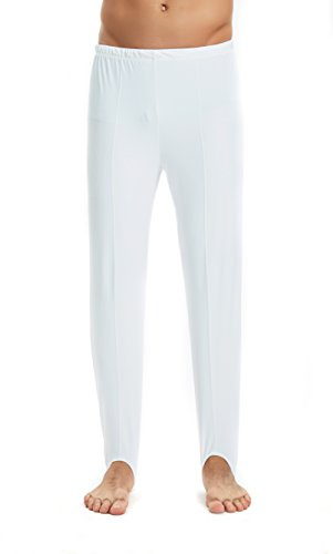 Mens and Boys Gymnastics Pants Leotard Youth Ballet Tights Stirrup Pants for Dance Yoga Practice Athletic, White, Medium