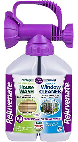 Rejuvenate Dual System Outdoor Window Cleaner & House Siding Cleaner with Hose-End Attachment 32 Fl Oz (Pack of 2)