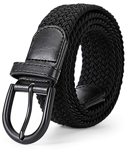 JASGOOD Braided Canvas Stretch Belt Elastic Casual Belt for Men,Women,Junior 1.3 Inch Wide (Black,Pants Size 32-38 Inch)
