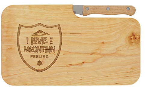 meinbecher Sustainable bread board chopping board snack board wooden knife gift men women gift idea for him and her, I Love the Mountain Feeling