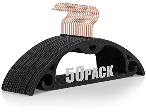 IEOKE Velvet Hangers 50 Pack: Felt Clothes Hangers Heavy Duty Shirt Sweater Hangers No Shoulder Bump Non Slip Slim Thin Coat Hangers for Closet - Black Grey