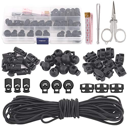 Swpeet 35 piezas de 3 tipos de máscaras de plástico con cierre de resorte y cordón elástico de 11 yardas para cordones antideslizantes y cierre de cordón ajustable para proveedores de máscaras,