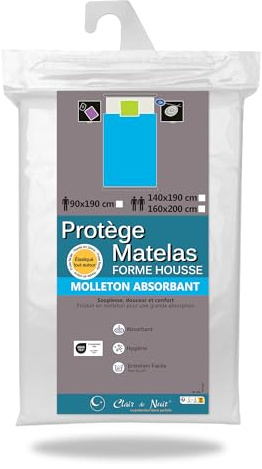 Clair de Nuit - Protège Matelas 160x200 cm | 100% Molleton Coton Polyester | Absorbant et Hygiénique