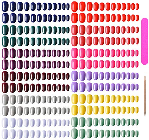 EBANKU 960 unghie finte corte colorate rotonde finte artificiali copertura completa della bara premere sulle unghie unghie finte naturali per donne e ragazze con 1 lima per unghie