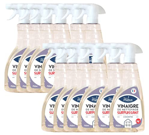 DSTOCK60-12 BOUTEILLES 0.75 L DE VINAIGRE BLANC ULTRA PUISSANT 14° (PHEBUS produit d’origine garantie) - DÉGRAISSE, DÉTARTRE, DÉSHERBE - MAISON et JARDINAGE