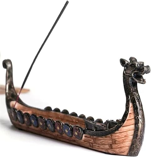 Jueyeek Retro Drachenboot Räucherstäbchenhalter Halter Brenner Wikingerboot Räucherstäbchen Hand geschnitzt Schnitzerei Räuchergefäß Ornamente