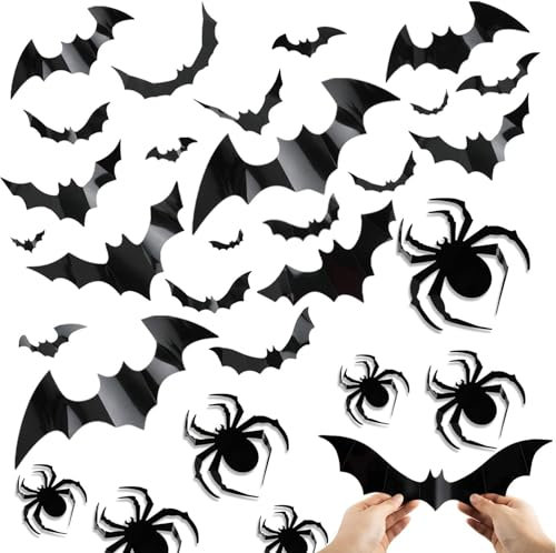 Yaclonq Lot de 196 décorations d'Halloween en forme d'araignée et de chauve-souris 3D pour fenêtre, mur, fenêtre, intérieur, fête