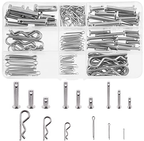Mardatt 122 Pcs 15 Sizes 304 Stainless Steel Clevis Pin and R Clips Assortment Kit, M4 M6 M8 Single Hole Clevis Pin and M1.5 M2 M3 Split Cotter Pin/ R Clip Hitch Pin for Auto (Metric)