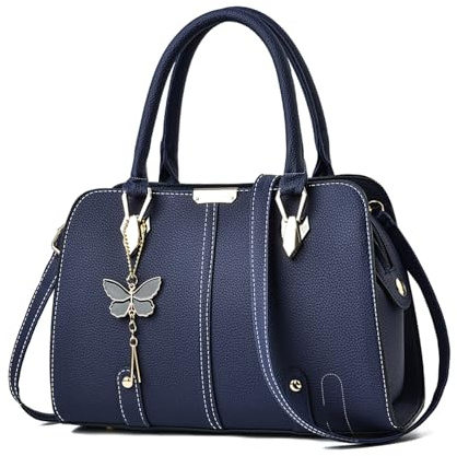 FANDARE Damen Handtasche Tote Beutel PU-Leder Umhängetaschen Schultertasche Wasserdicht Henkeltaschen für Reisen Einkaufen Arbeiten Blau