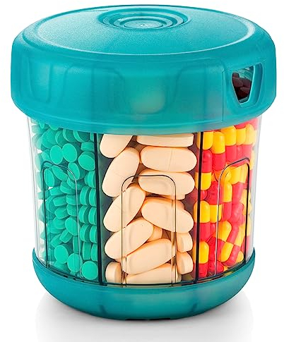 Pastillero Mensual, Pastillero Semanal 7 Dias, pastillero diario XL grande pastillero con 7 Compartimentos pastillero viaje Español de Con funda blanda de TPU para vitaminas, aceites de pescado (azul)