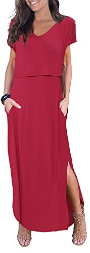 Smallshow Vestido De Lactancia para Mujer Vestido Largo Split Dress De Maternidad Wine M
