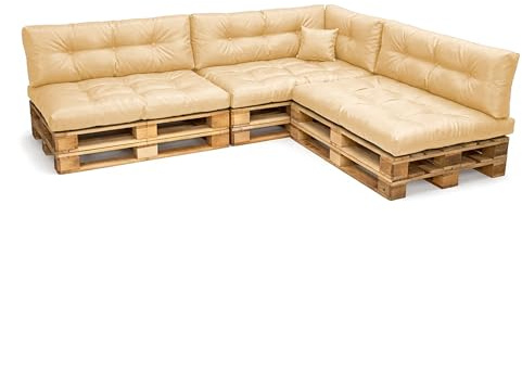 POKAR Palettenkissen Wasserabweisend Palettenauflagen Palettenmöbel Palettensofa 8er Set: Sitzkissen 120x80 + Rückenlehne 120x40, Beige