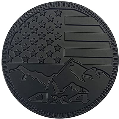 Zhizhong American Flag Mountain 4x4 Emblem, 3D Round Metal Badge Fit for Jeep Wrangler (Matte Black)